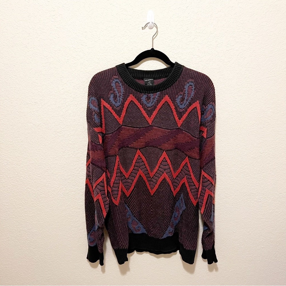Vintage Generra Men’s Sweater 80s 90s Funky Geometric Print Knit Grampacore